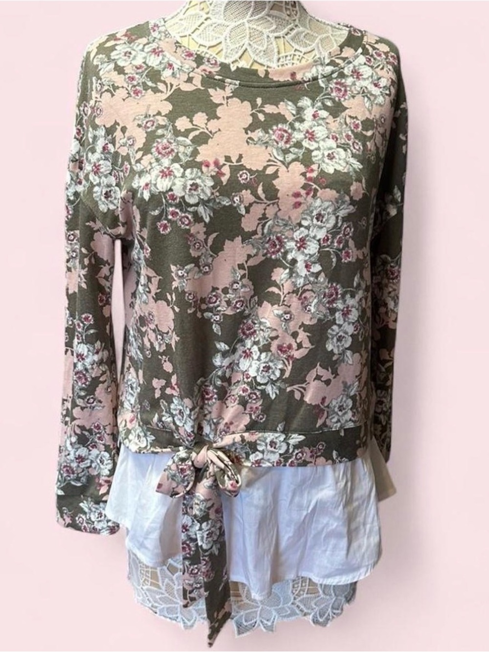 Annabelle Floral Tie-Front Mixed-Layer Blouse